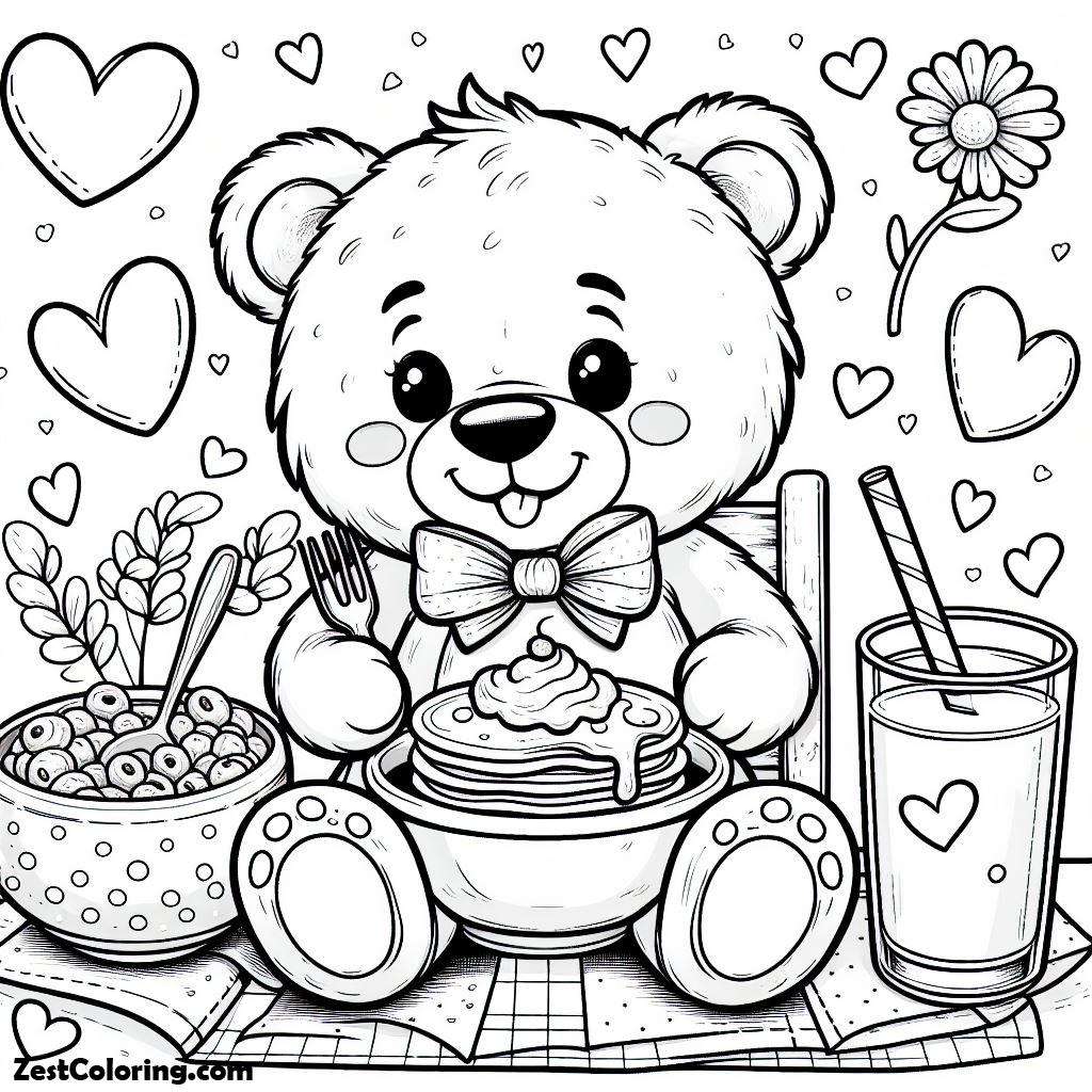 Teddy Bear, Teddy Bear Really Enjoys His Breakfast Coloring Page: Teddy Bear Really Enjoys His Breakfast Coloring PageFull Size Image