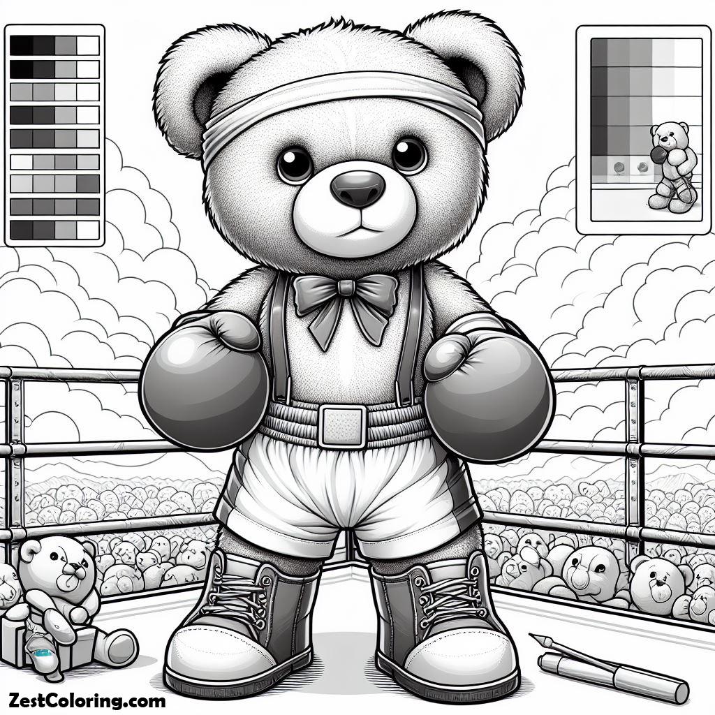 Boxing Ring Coluring In Teddy Bear is Ready to Compete in the Boxing Ring Coloring Page ...