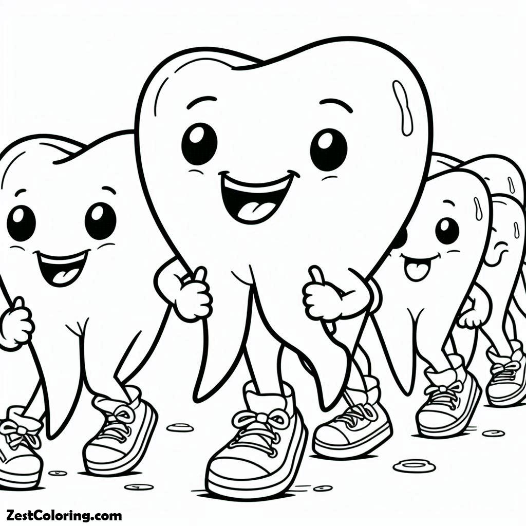 Coloring Fun Tooth Teeth Dance Together In Dental Health Coloring Page : Coloring for Kids ...