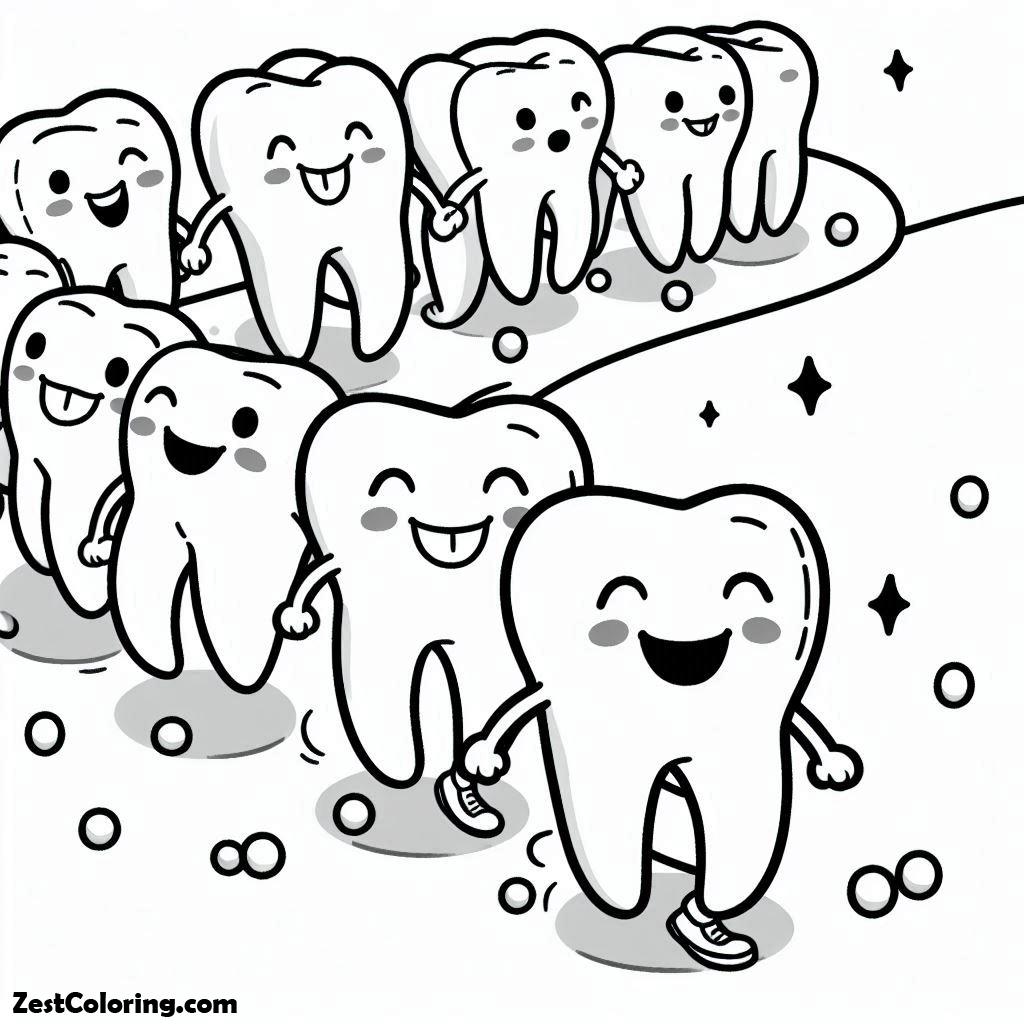 Coloring Fun Tooth Teeth Walking Fun In Dental Health Coloring Page : Coloring for Kids ...