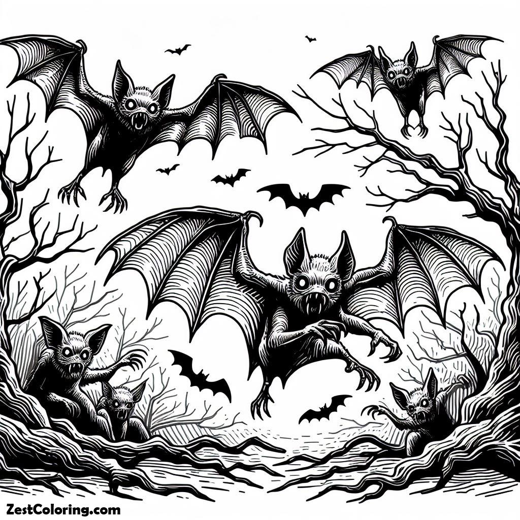 Bats, Terrifying Bats Coloring Page: Terrifying Bats Coloring PageFull Size Image