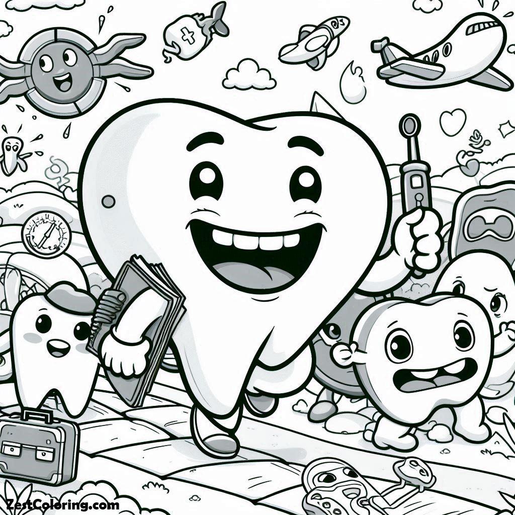 Dental Health, The Adventure Of Heartly Smile In Dental Health Coloring Page: The Adventure Of Heartly Smile In Dental Health Coloring PageFull Size Image