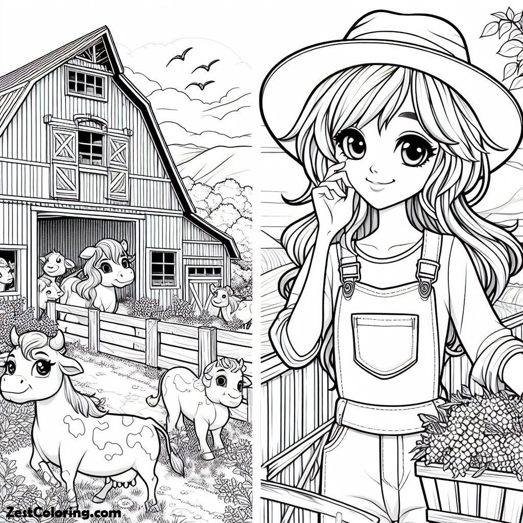Barn, The Girl And The Pony At The Barn Coloring Page: The Girl And The Pony At The Barn Coloring PageFull Size Image