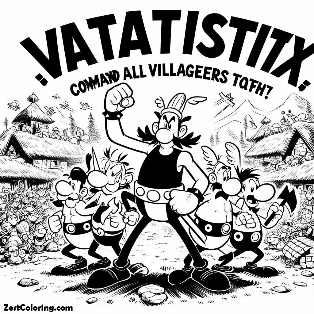 Asterix, The Leader Of Vitalstatistix Command All Villagers To Fight In The Adventure Of Asterix Coloring Page: The Leader Of Vitalstatistix Command All Villagers To Fight In The Adventure Of Asterix Coloring PageFull Size Image