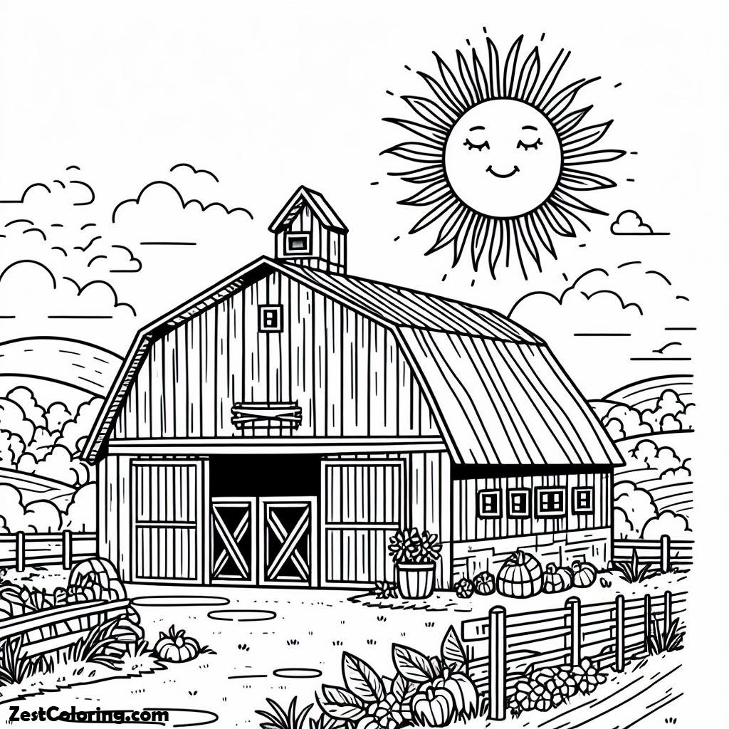Barn, The Sun Closes Its Eyes Over The Barn Coloring Pages: The Sun Closes Its Eyes Over The Barn Coloring PagesFull Size Image