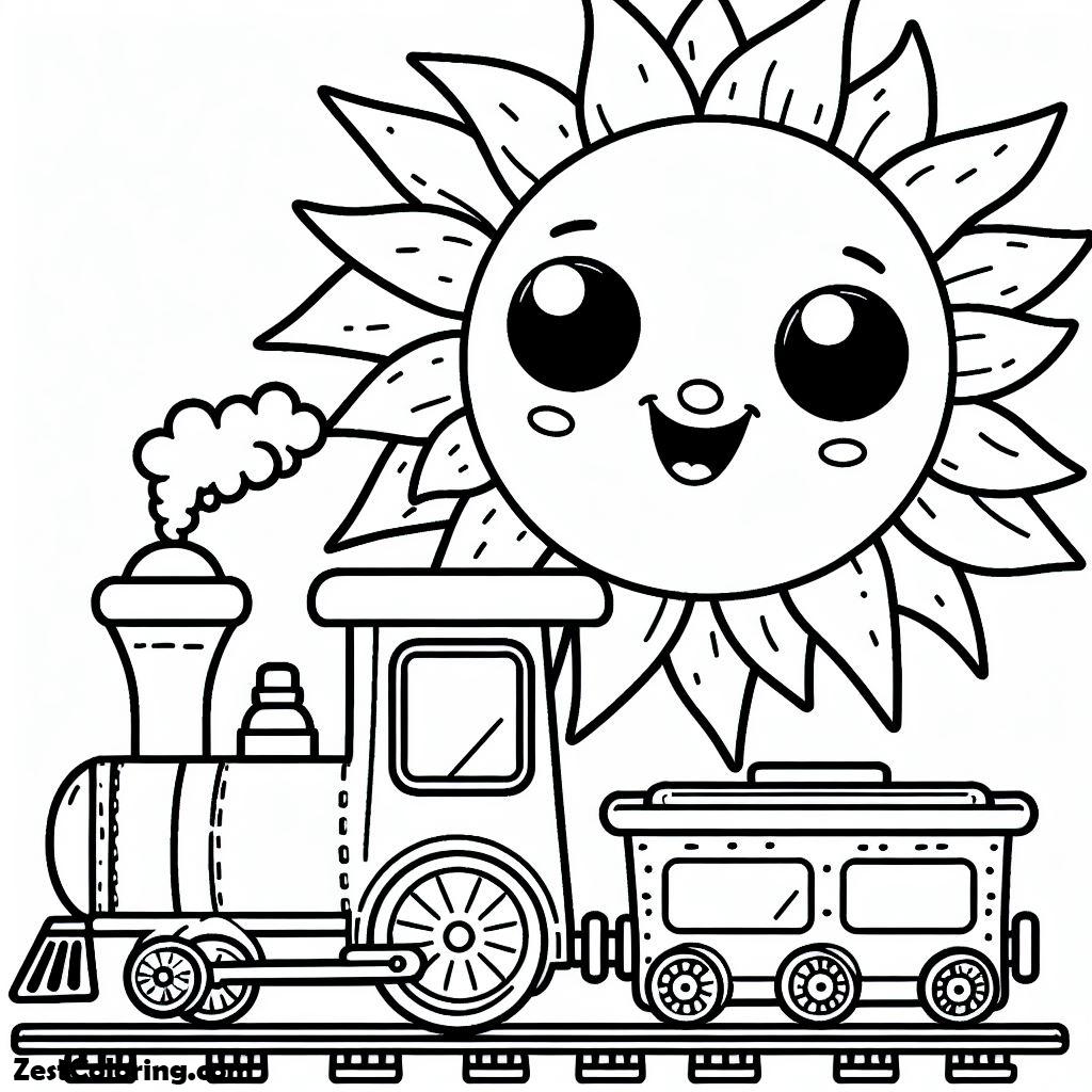 Train, The Train And The Sun Coloring Page: The Train And The Sun Coloring PageFull Size Image