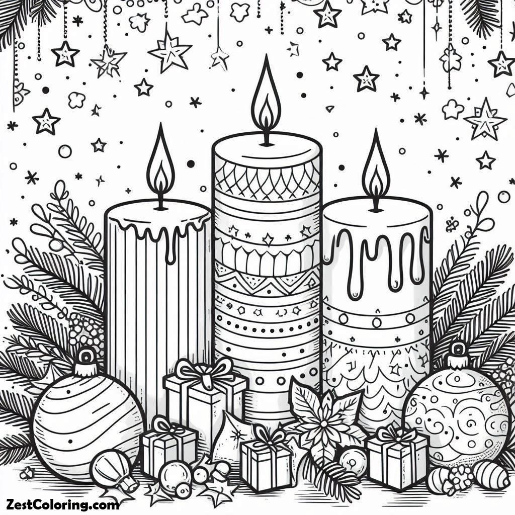 Christmas, Three Amazing Candles For Christmas Eve On Christmas Coloring Page: Three Amazing Candles For Christmas Eve On Christmas Coloring PageFull Size Image