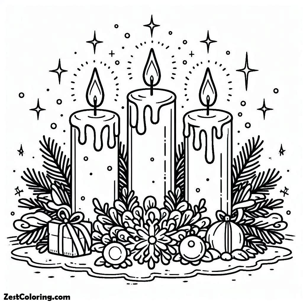 Christmas, Three Candles For Christmas Eve On Christmas Coloring Page: Three Candles For Christmas Eve On Christmas Coloring PageFull Size Image