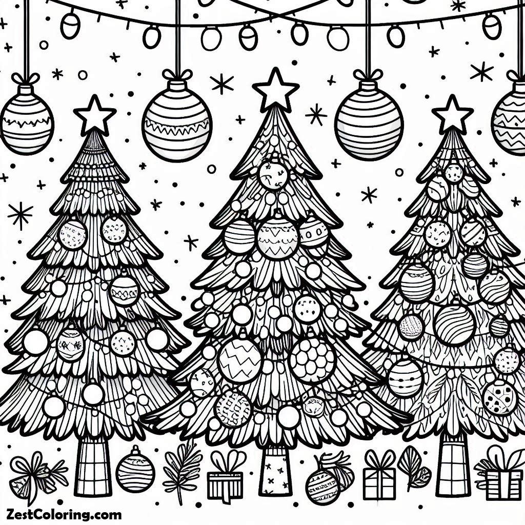 Christmas Tree, Three Christmas Trees Covered With Many Ball Ornaments Coloring Pages: Three Christmas Trees Covered With Many Ball Ornaments Coloring PagesFull Size Image