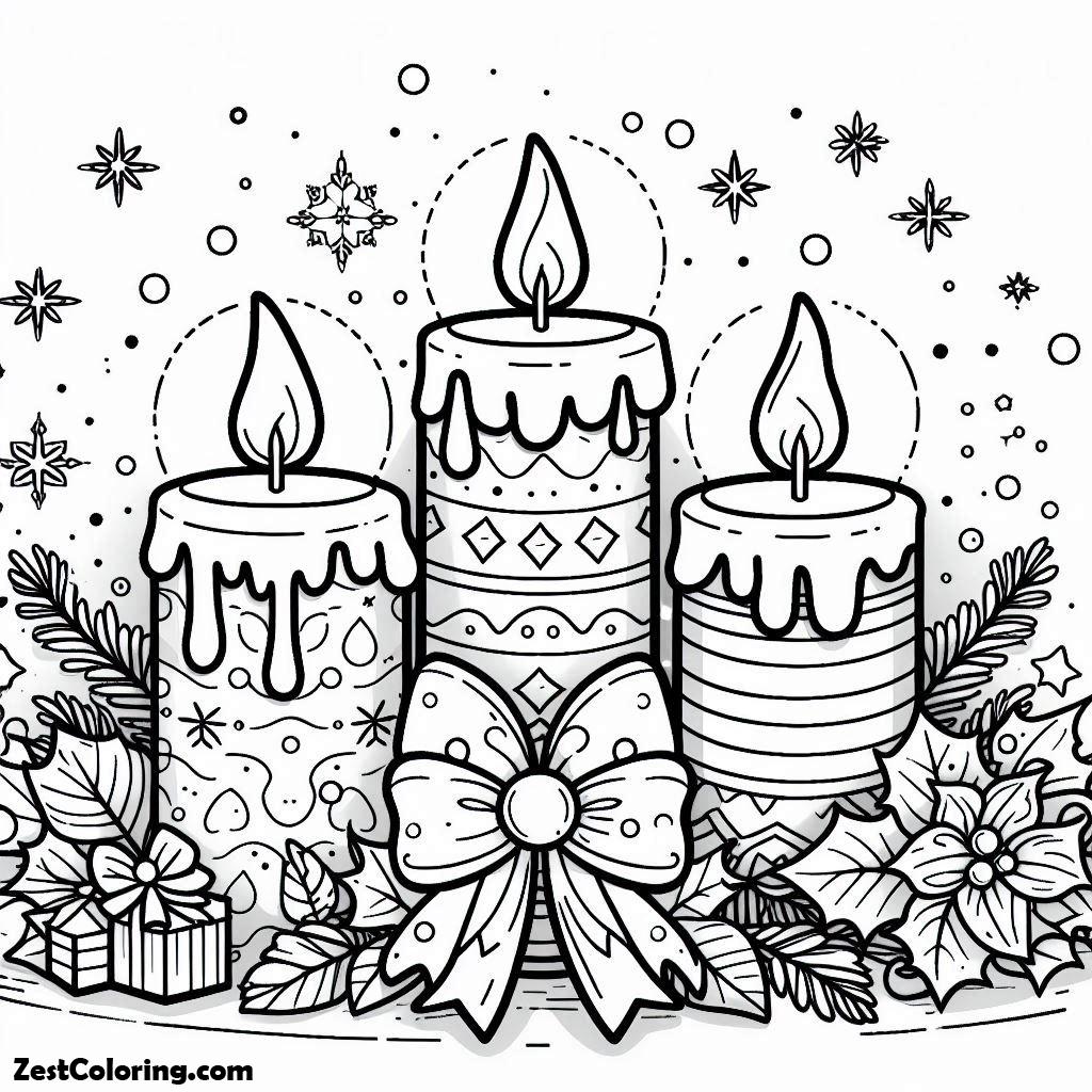 Christmas, Three Lovely Candles For Christmas Eve On Christmas Coloring Page: Three Lovely Candles For Christmas Eve On Christmas Coloring PageFull Size Image