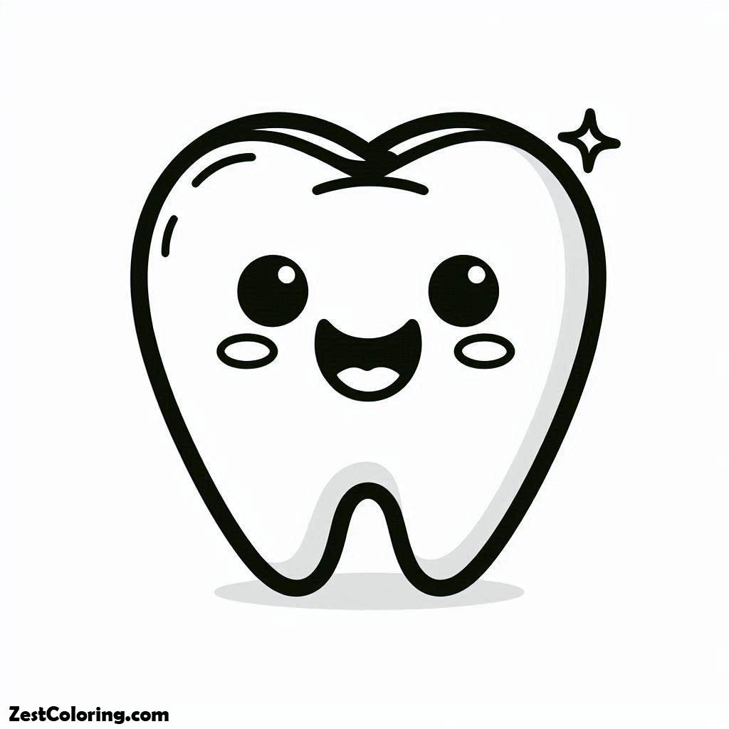 Dental Health, Tooth Is Smiling In Dental Health Coloring Page: Tooth Is Smiling In Dental Health Coloring PageFull Size Image