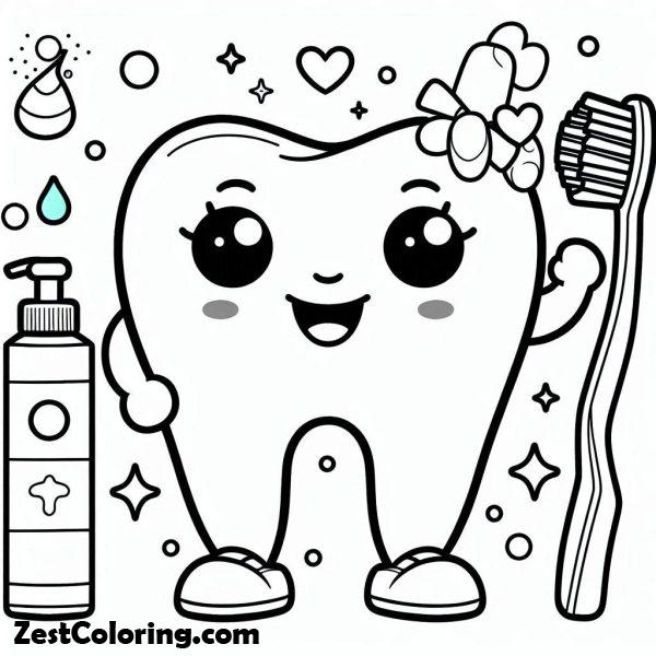 Coloring Tooth Model Tooth Preparing To Clean It Self In Dental Health Coloring Page ...