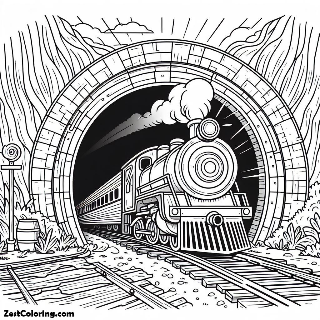 Train, Train Came Out From A Tunnel Coloring Page: Train Came Out From A Tunnel Coloring PageFull Size Image
