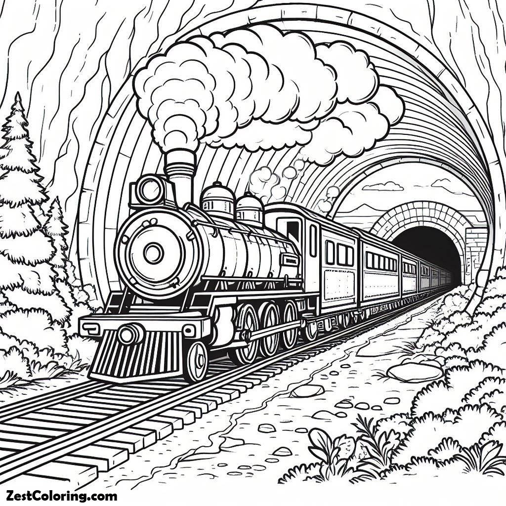 Train, Train Came Out From Two Adjacent Tunnels Coloring Page: Train Came Out From Two Adjacent Tunnels Coloring PageFull Size Image