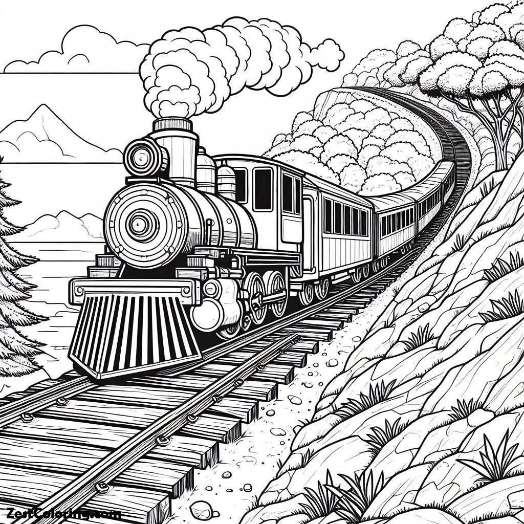 Train, Train On Uphill Tracks Coloring Page: Train On Uphill Tracks Coloring PageFull Size Image