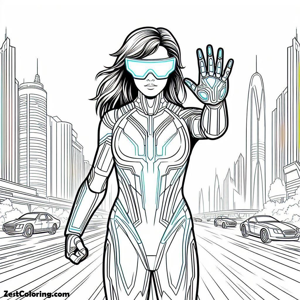 tron, Tronn Legacy Get Ready To Shoot A Laser From The Palm Of Her Hand Coloring Page: Tronn Legacy Get Ready To Shoot A Laser From The Palm Of Her Hand Coloring PageFull Size Image