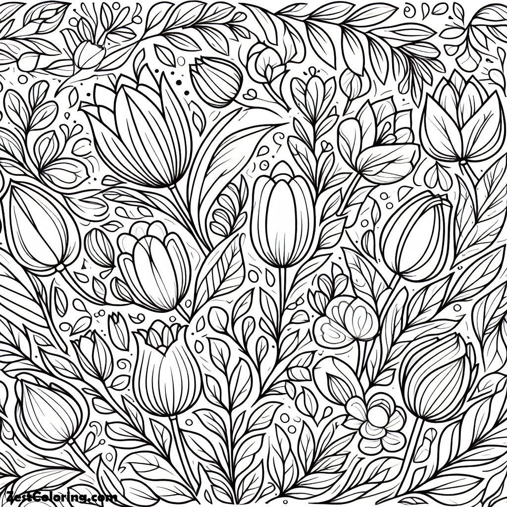 Spring Flower, Tulips Is Spring Flower Coloring Page: Tulips Is Spring Flower Coloring PageFull Size Image