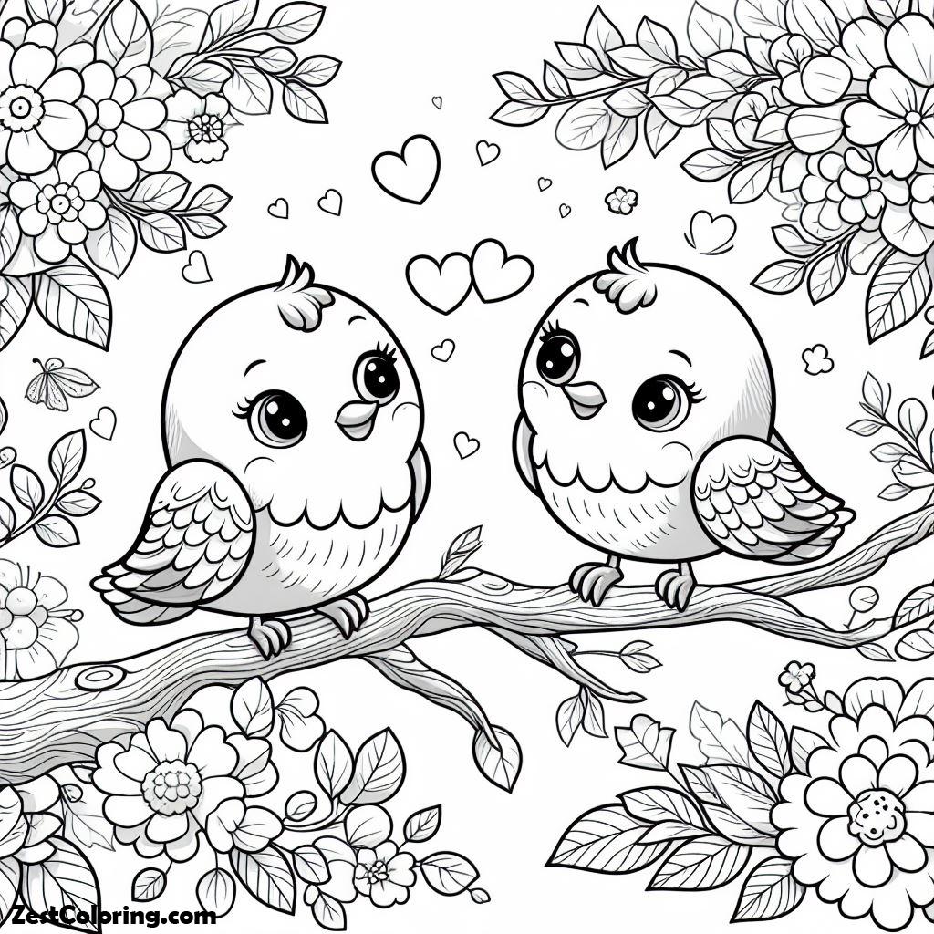 Bird, Two Birds Love Each Other Coloring Page: Two Birds Love Each Other Coloring PageFull Size Image