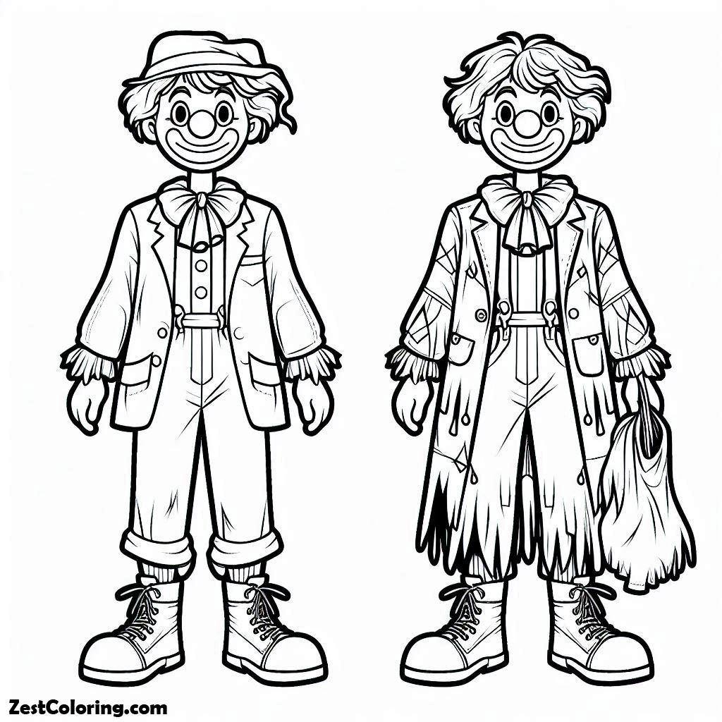 Clown, Two Clown Wearing Raggery Clothes Coloring Page: Two Clown Wearing Raggery Clothes Coloring PageFull Size Image