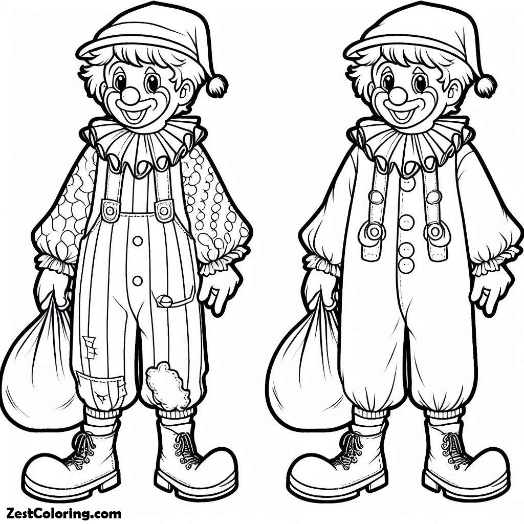 Clown, Two Clowns Wearing Similar Raggery Clothes Coloring Page: Two Clowns Wearing Similar Raggery Clothes Coloring PageFull Size Image