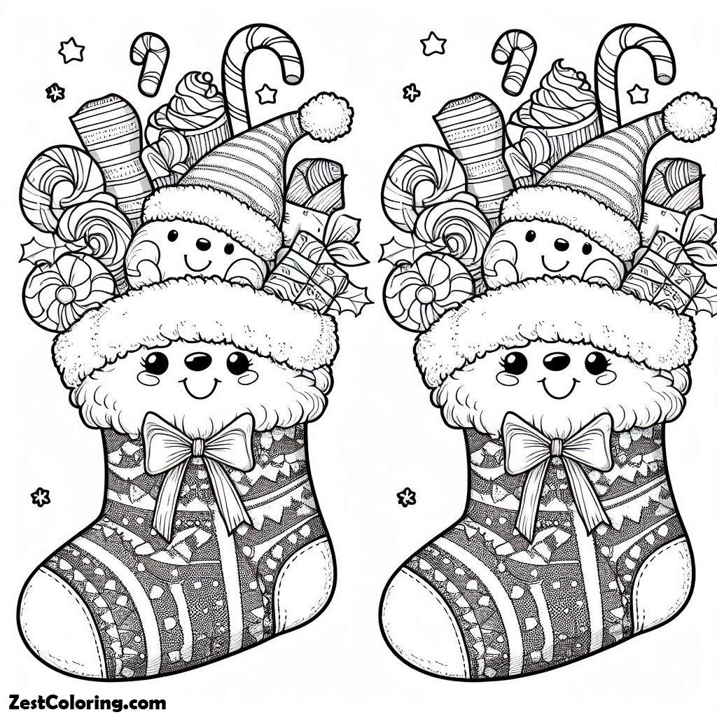 Christmas, Two Cute Christmas Stocking Full Of Candy On Christmas Coloring Page: Two Cute Christmas Stocking Full Of Candy On Christmas Coloring PageFull Size Image