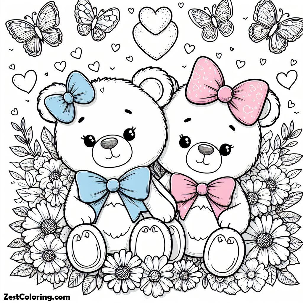 Teddy Bear, Two Little Cute Teddy Bear Coloring Page: Two Little Cute Teddy Bear Coloring PageFull Size Image