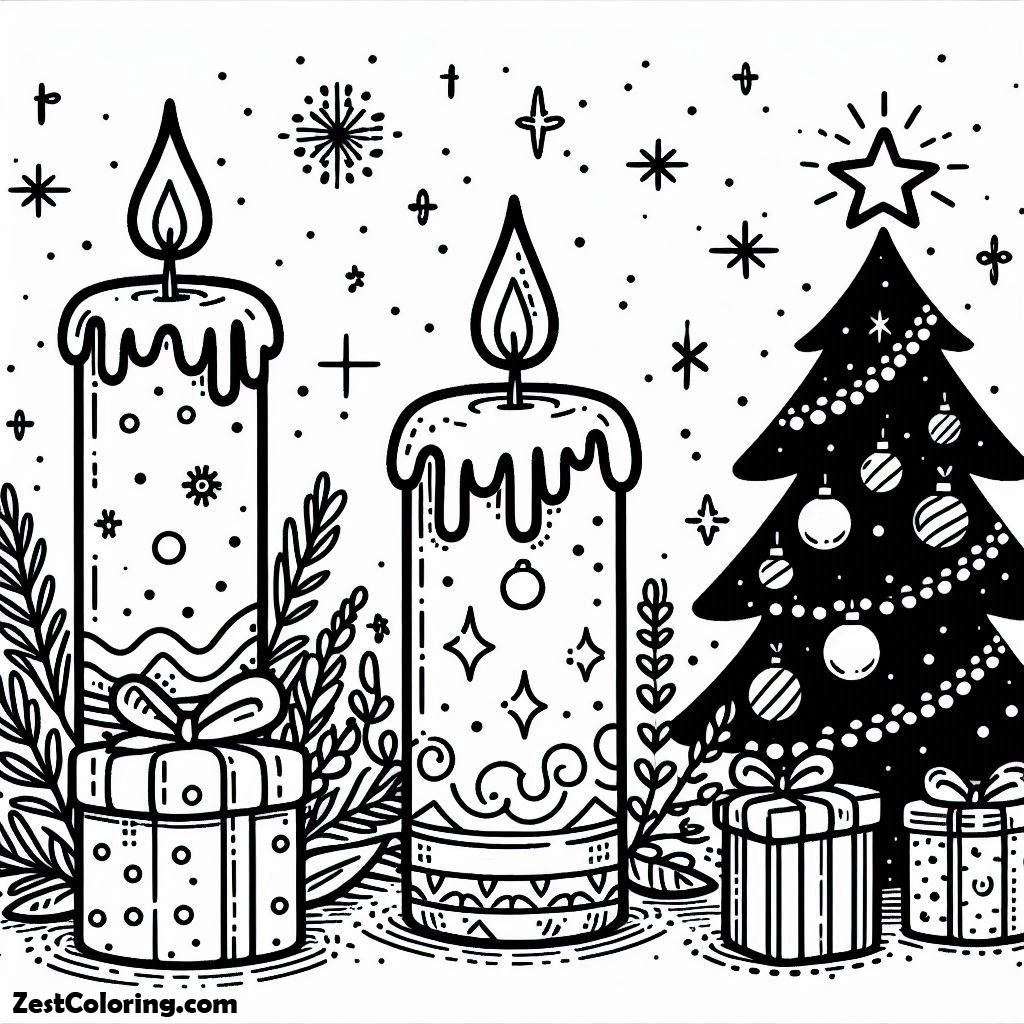 Christmas, Two Lovely Candles For Christmas Eve On Christmas Coloring Page: Two Lovely Candles For Christmas Eve On Christmas Coloring PageFull Size Image