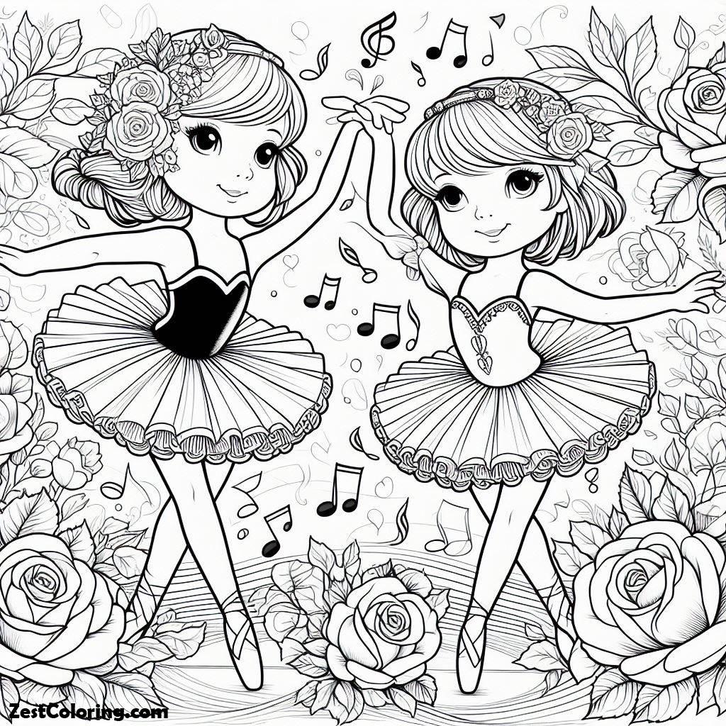 Ballerina, Two Sweet Little Ballerinas Coloring Page: Two Sweet Little Ballerinas Coloring PageFull Size Image