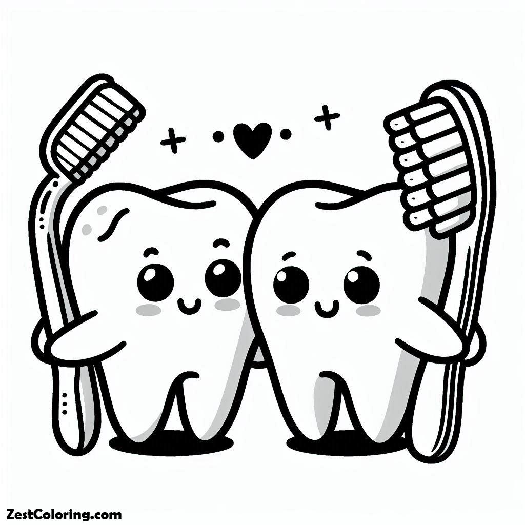 Tooth Friend Two Teeth Are Best Friend In Dental Health Coloring Page : Coloring for ...