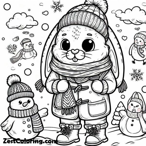 Winter Rabbit Coloring Pages Ugly Rabbit On Complete Winter Season Outfit Coloring Page : Coloring ...