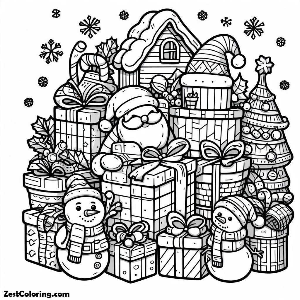 Christmas, Very Happy Have Many Of Christmas Presents On Christmas Coloring Page: Very Happy Have Many Of Christmas Presents On Christmas Coloring PageFull Size Image
