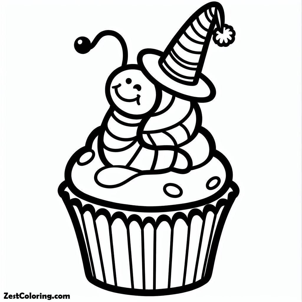 April Fools Day, Worm In Cupcake On April Fools Day Coloring Page: Worm In Cupcake On April Fools Day Coloring PageFull Size Image